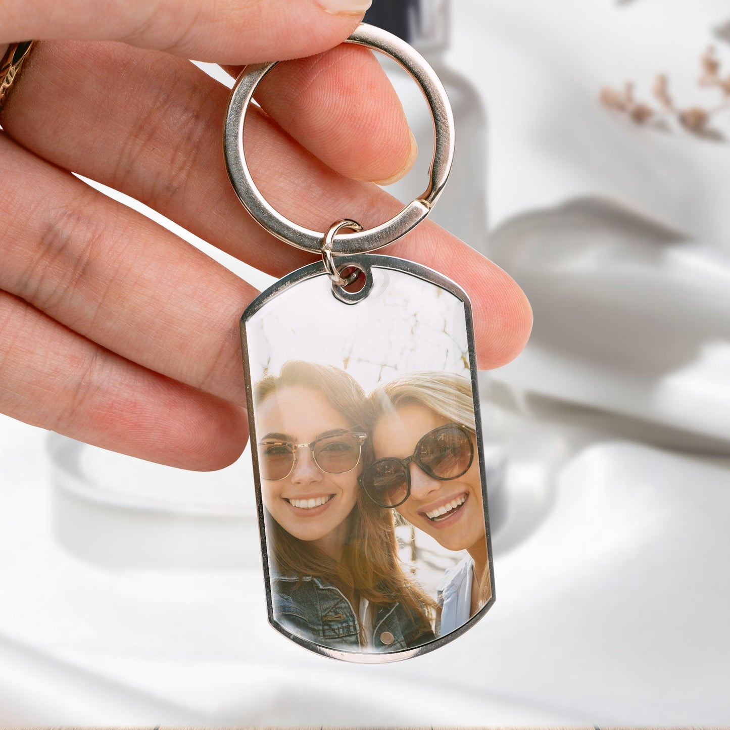 (Photo Inserted) A Sister Is God¡¯s Way - Personalized Engraved Stainless Steel Keychain